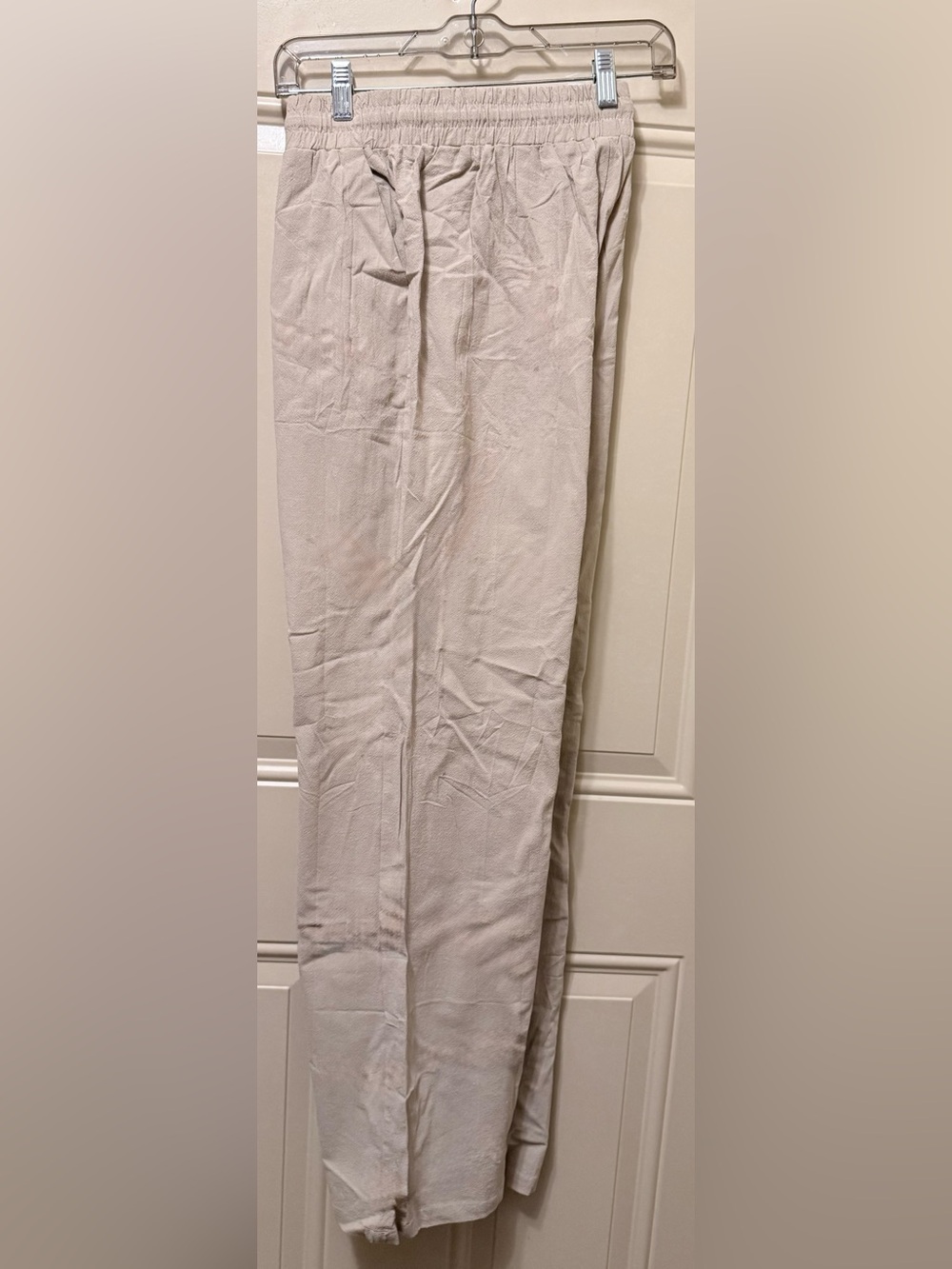 Crinkle Cotton Elastic Waist Pull On Pants in Beige Size Large